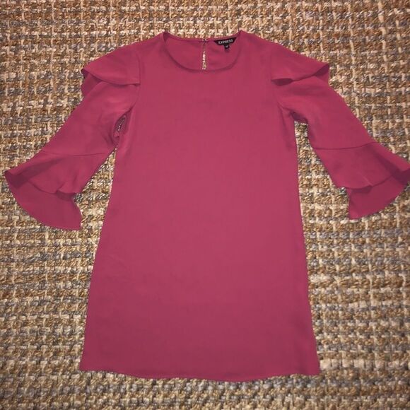 Express Pink Ruffle Long Sleeve Dress - Sz XS - Picture 9 of 15